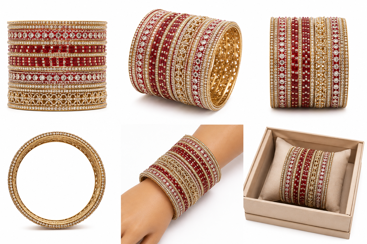 Royal Ruby Red Bridal Chooda Set with American Diamonds & Gold-Tone FinishTraditional Bridal Chooda Set - Image 2