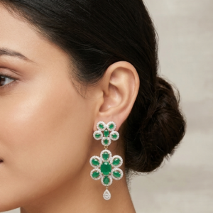 Emerald Green Double Floral Earrings