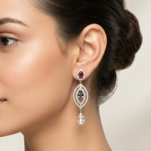 Ruby and Pearl Drop Earrings