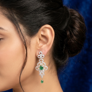 Emerald Green Filigree Drop Earrings