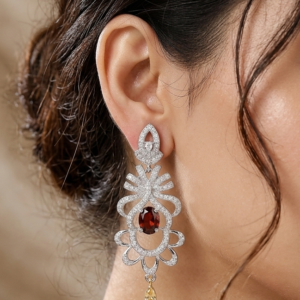 Garnet and Diamond Filigree Chandelier Earrings