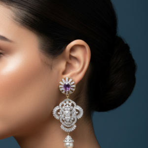 Amethyst Diamond and Pearl Drop Earrings