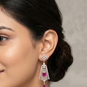 Ruby Red Geometric Drop Earrings