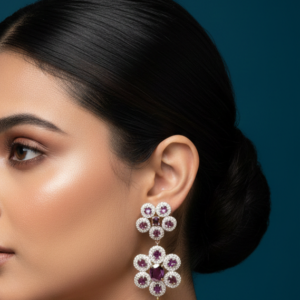 Amethyst and Diamond Floral Chandelier Earrings