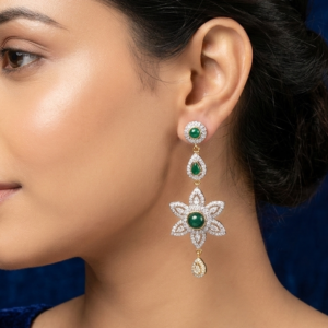 Emerald and Diamond Floral Drop Earrings