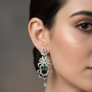 Emerald Floral Diamond Drop Earrings for Women