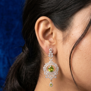 Green Stone and Diamond Chandelier Earrings