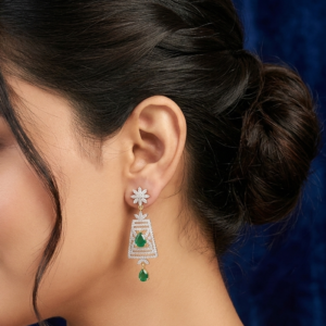 Emerald Geometric Drop Earrings