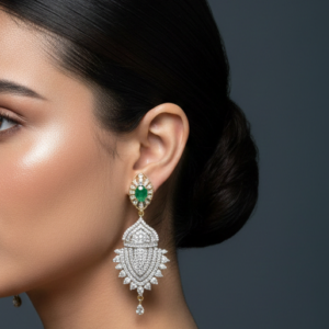 Green Emerald and Diamond Chandelier Earrings