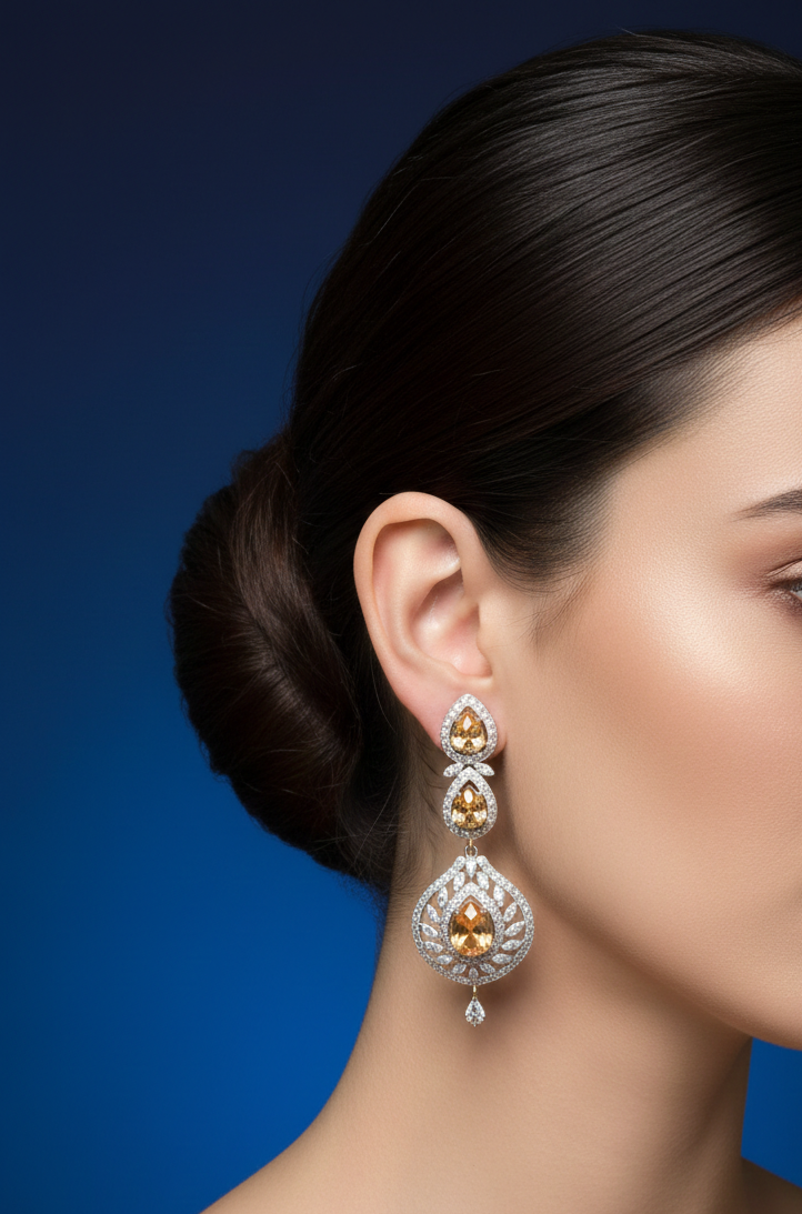 Amber Crystal Tiered Drop Earrings