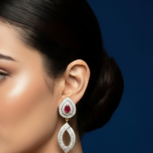 Ruby and Diamond Drop Earrings with Pearls