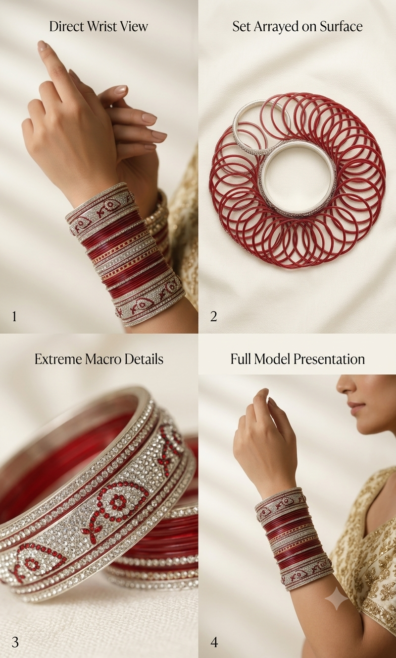 Classic Crimson Bridal Chura - Traditional Wedding Bangle Set - Image 2