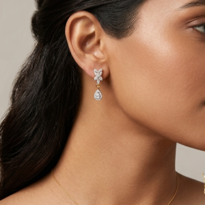 Dainty Floral American Diamond Necklace & Drop Earring Set